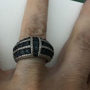 RING BLUE DIAMONDS ON STERLING SIZE SIX